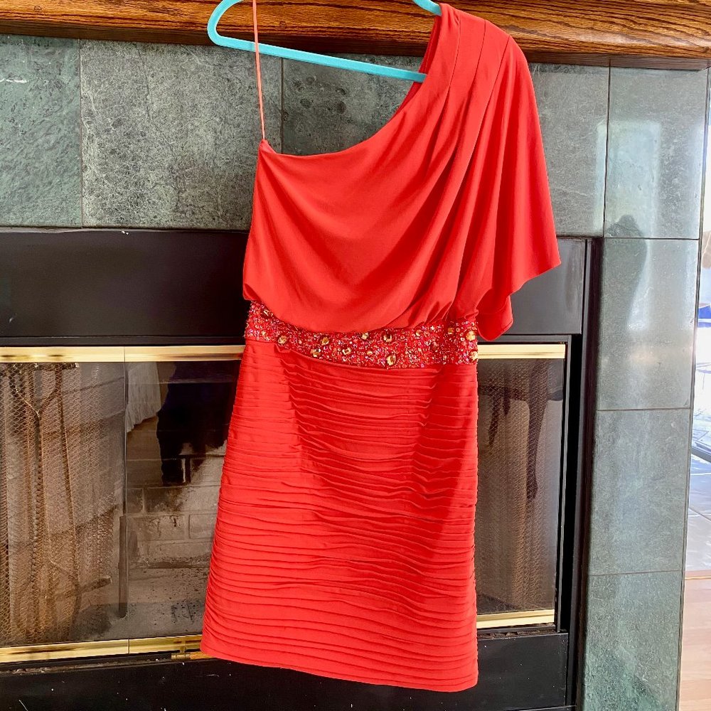 JS Boutique One Shoulder Red Jeweled Dress